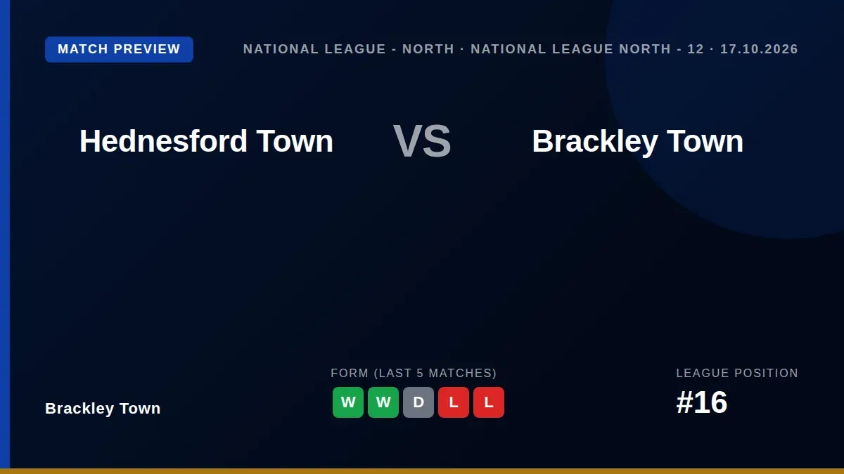 Brackley Town travel to face Hednesford Town in a National League North match on Saturday 17 October